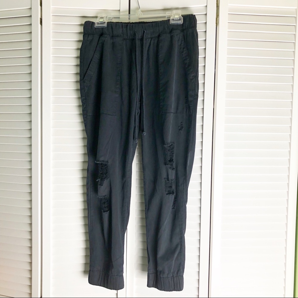 New Cloth & Stone Distressed Tencel Joggers Gray M - Picture 2 of 8